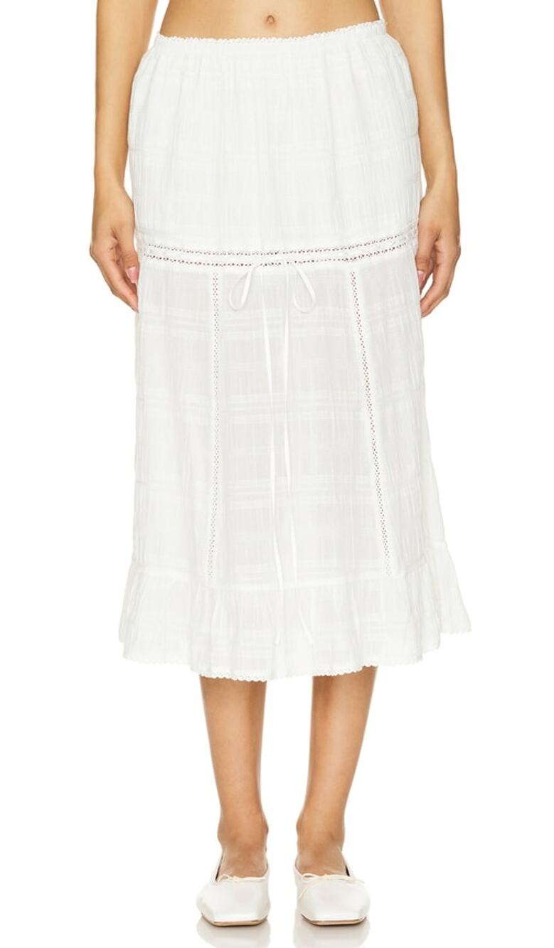 Loba Ruffled Ivory Valeria Midi Skirt Size XL